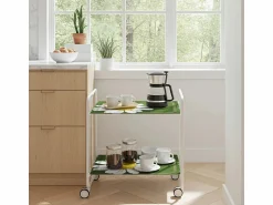Don Hierro Carrito auxiliar plegable con ruedas - Estructura metálica blanca, 2 estantes laminados Decorado Manzanilla – 72*66*43 cm - BAUHAUS