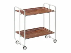 Outlet Don Hierro Carrito auxiliar plegable con ruedas - Estructura metálica blanca, 2 estantes laminados color Cedro – 72*66*43 cm - BAUHAUS Marru00f3n chocolate