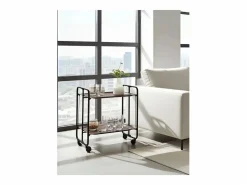 Hot Don Hierro Carrito auxiliar plegable con ruedas - Estructura metálica negra, 2 estantes laminados color Wenghe – 72*66*43 cm - BAUHAUS Gris antracita