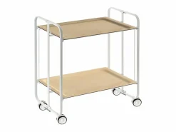 Don Hierro Carrito auxiliar plegable con ruedas - Estructura metálica blanca, 2 estantes laminados color Haya – 72*66*43 cm - BAUHAUS