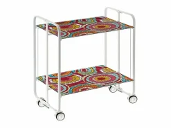 New Carrito auxiliar plegable con ruedas - Estructura metálica blanca, 2 estantes laminados Decorado Abstracto colores – 72*66*43 cm - BAUHAUS Mueble Camarera
