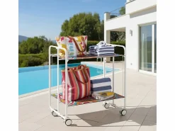New Carrito auxiliar plegable con ruedas - Estructura metálica blanca, 2 estantes laminados Decorado Abstracto colores – 72*66*43 cm - BAUHAUS Mueble Camarera
