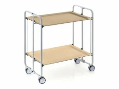Outlet Carrito auxiliar plegable con ruedas - Estructura metálica gris, 2 estantes laminados color Haya – 72*66*43 cm - BAUHAUS Mueble Camarera