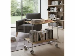 Outlet Carrito auxiliar plegable con ruedas - Estructura metálica gris, 2 estantes laminados color Haya – 72*66*43 cm - BAUHAUS Mueble Camarera