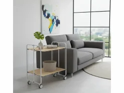 Outlet Carrito auxiliar plegable con ruedas - Estructura metálica gris, 2 estantes laminados color Haya – 72*66*43 cm - BAUHAUS Mueble Camarera