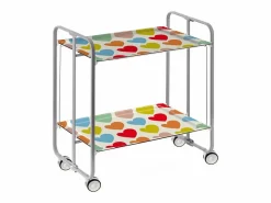 Hot Don Hierro Carrito auxiliar plegable con ruedas - Estructura metálica gris, 2 estantes laminados Decorado Corazones – 72*66*43 cm - BAUHAUS Multicolor