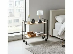 Sale Carrito auxiliar plegable con ruedas - Estructura metálica negra, 2 estantes laminados color Haya – 72*66*43 cm - BAUHAUS Mueble Camarera