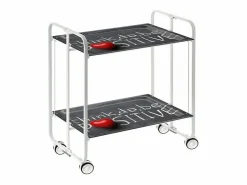 Online Don Hierro Carrito auxiliar plegable con ruedas - Estructura metálica blanca, 2 estantes laminados Decorado Think, do, be positive – 72*66*43 cm - BAUHAUS Gris