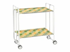 Don Hierro Carrito auxiliar plegable con ruedas - Estructura metálica blanca, 2 estantes laminados Decorado Óvalos naranjas y verdes – 72*66*43 cm - BAUHAUS