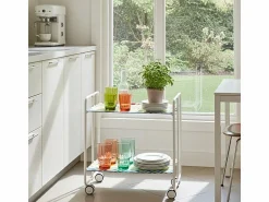 Don Hierro Carrito auxiliar plegable con ruedas - Estructura metálica blanca, 2 estantes laminados Decorado Zigzags colores – 72*66*43 cm - BAUHAUS
