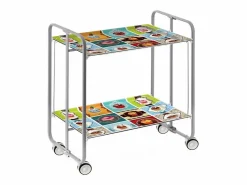 Best Carrito auxiliar plegable con ruedas - Estructura metálica gris, 2 estantes laminados decorado Vintage2 – 72*66*43 cm - BAUHAUS Mueble Camarera
