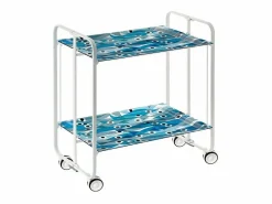 New Carrito auxiliar plegable con ruedas - Estructura metálica blanca, 2 estantes laminados Decorado Peces azules – 72*66*43 cm - BAUHAUS Mueble Camarera