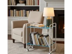 New Carrito auxiliar plegable con ruedas - Estructura metálica blanca, 2 estantes laminados Decorado Peces azules – 72*66*43 cm - BAUHAUS Mueble Camarera