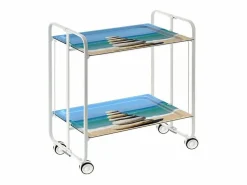 Don Hierro Carrito auxiliar plegable con ruedas - Estructura metálica blanca, 2 estantes laminados Decorado Playa – 72*66*43 cm - BAUHAUS