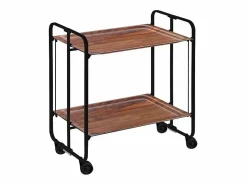 Don Hierro Carrito auxiliar plegable con ruedas - Estructura metálica negra, 2 estantes laminados color Cedro – 72*66*43 cm - BAUHAUS