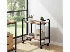 Don Hierro Carrito auxiliar plegable con ruedas - Estructura metálica negra, 2 estantes laminados color Cedro – 72*66*43 cm - BAUHAUS