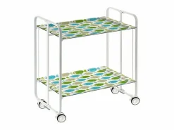 Carrito auxiliar plegable con ruedas - Estructura metálica blanca, 2 estantes laminados Decorado Peces verdes y azules – 72*66*43 cm - BAUHAUS Mueble Camarera