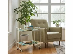 Carrito auxiliar plegable con ruedas - Estructura metálica blanca, 2 estantes laminados Decorado Peces verdes y azules – 72*66*43 cm - BAUHAUS Mueble Camarera