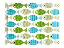 Carrito auxiliar plegable con ruedas - Estructura metálica blanca, 2 estantes laminados Decorado Peces verdes y azules – 72*66*43 cm - BAUHAUS Mueble Camarera
