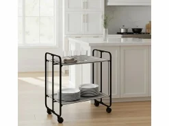 Don Hierro Carrito auxiliar plegable con ruedas - Estructura metálica negra, 2 estantes laminados color Pino envejecido – 72*66*43 cm - BAUHAUS