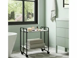 Don Hierro Carrito auxiliar plegable con ruedas - Estructura metálica negra, 2 estantes laminados color Pino envejecido – 72*66*43 cm - BAUHAUS