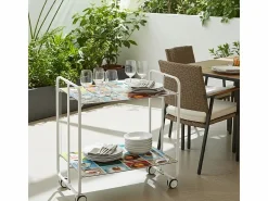 Discount Carrito auxiliar plegable con ruedas - Estructura metálica blanca, 2 estantes laminados Decorado Vintage2 – 72*66*43 cm - BAUHAUS Mueble Camarera
