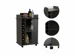 Online Carrito de Bar Dukat, con ruedas y puerta de cristal 89CM A X 55CM An X 41.5CM P Carbón Mueble Bar