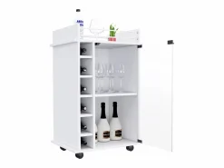 TuHome Carrito de Bar Dukat en melamina con 6 botelleros , 3 estantes y 4 ruedas , , 89 cm X 55 cm X 41.5 cm