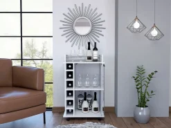 TuHome Carrito de Bar Dukat en melamina con 6 botelleros , 3 estantes y 4 ruedas , , 89 cm X 55 cm X 41.5 cm