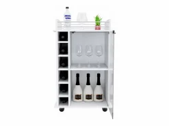 TuHome Carrito de Bar Dukat en melamina con 6 botelleros , 3 estantes y 4 ruedas , , 89 cm X 55 cm X 41.5 cm