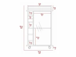 TuHome Carrito de Bar Dukat en melamina con 6 botelleros , 3 estantes y 4 ruedas , , 89 cm X 55 cm X 41.5 cm