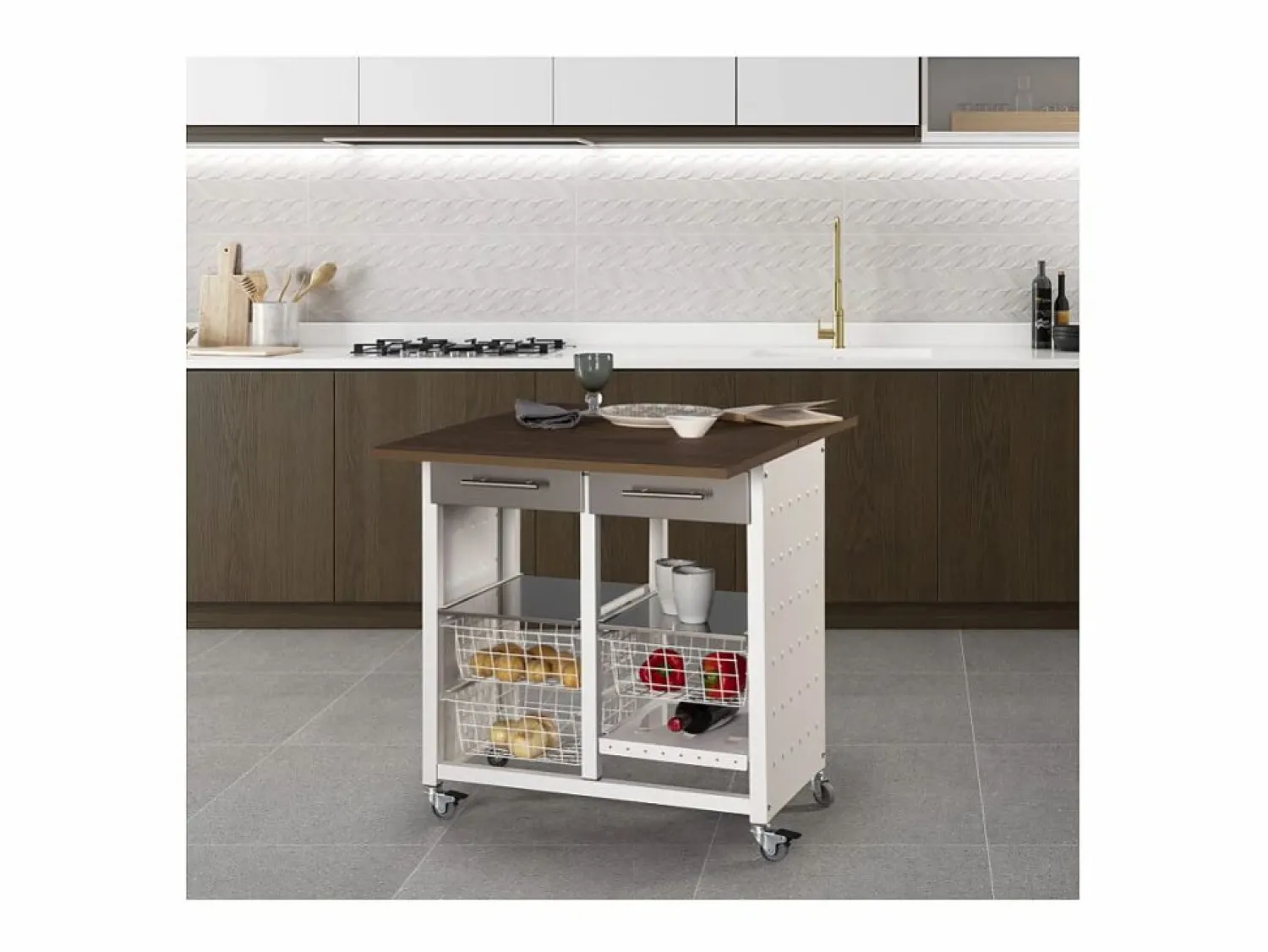 Clearance Don Hierro Carrito de cocina / Mesita auxiliar, EKO Marru00f3n chocolate