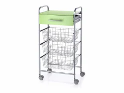 Clearance Don Hierro Carrito de cocina ALESIA Pistacho, 3 cestas, cajón y encimera color pistacho Verde claro