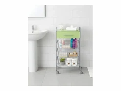 Clearance Don Hierro Carrito de cocina ALESIA Pistacho, 3 cestas, cajón y encimera color pistacho Verde claro