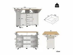 Hauss Spole Carrito de cocina con 2 puertas, 3 cajones y toallero, especiero, bandeja extensible