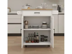Best Carrito de cocina con 2 puertas, cajón y toallero, tapa de madera Mueble Camarera