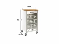 Best Carrito de cocina, carrito verdulero - color Blanco, Inox, Olmo - 93*48*34 cm - KARA Mueble Camarera
