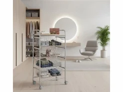 Discount Don Hierro Carrito de cocina, carrito verdulero - 4 cestas de gran capacidad - Gris aluminio, Haya - 86*44*30 cm - BEECH Plateado