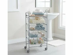 Discount Don Hierro Carrito de cocina, carrito verdulero - 4 cestas de gran capacidad - Gris aluminio, Haya - 86*44*30 cm - BEECH Plateado