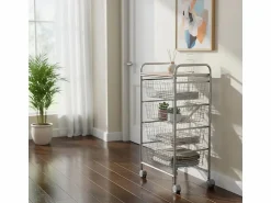 Discount Don Hierro Carrito de cocina, carrito verdulero - 4 cestas de gran capacidad - Gris aluminio, Haya - 86*44*30 cm - BEECH Plateado