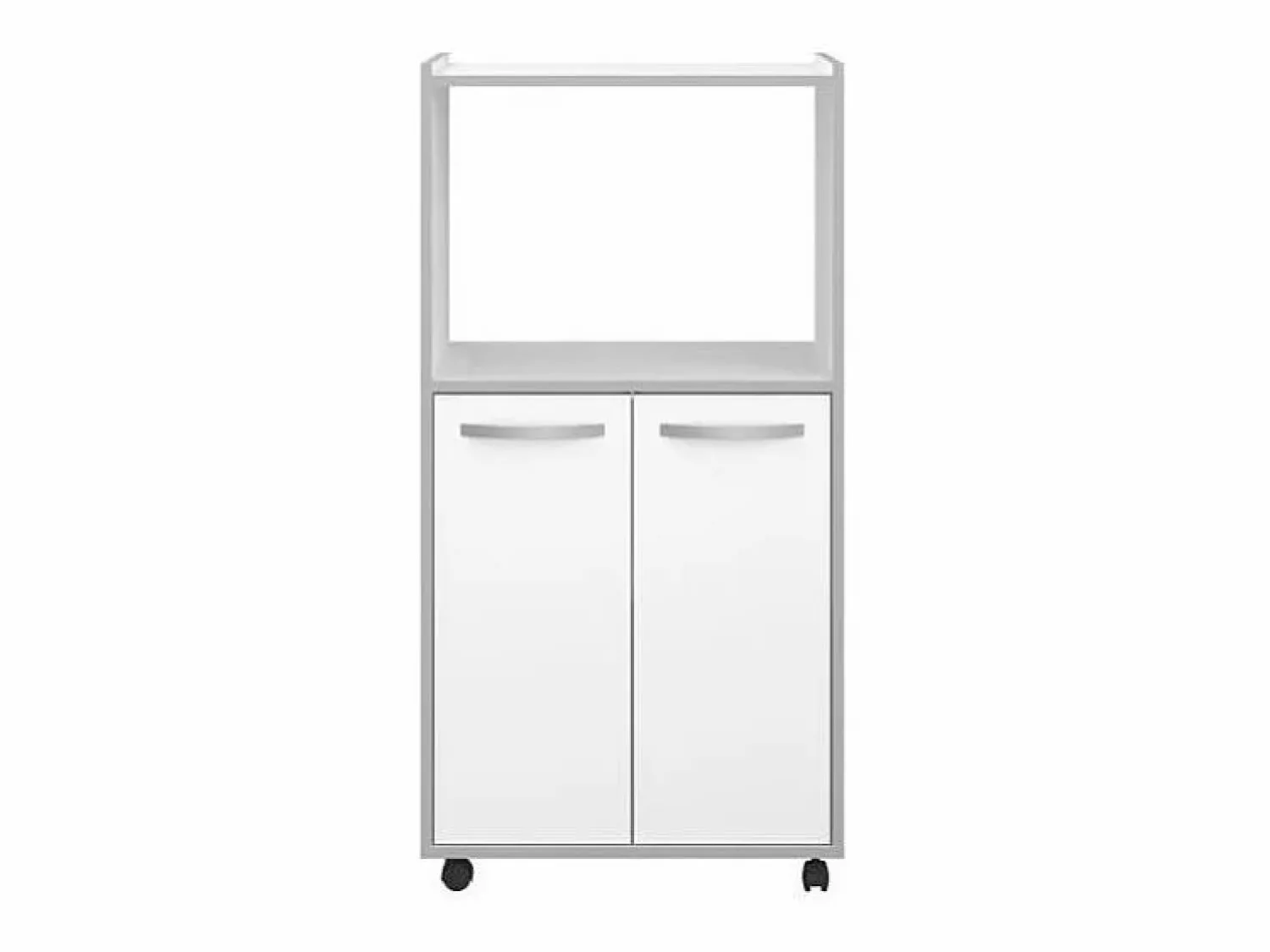 Discount Carrito de cocina compacto 60 cm mate 2 puertas + nicho con estante, espacio para microondas, patas de plástico, Made in France Blanco