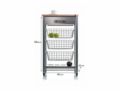 Don Hierro Carrito de cocina con ruedas APRIL – Mueble auxiliar elegante con cestas, cajón y botellero