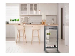 Don Hierro Carrito de cocina con ruedas APRIL – Mueble auxiliar elegante con cestas, cajón y botellero