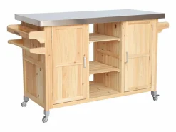 Sweeek Carrito de cocina exterior de madera de abeto 130cm con asas, 7