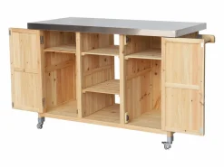 Sweeek Carrito de cocina exterior de madera de abeto 130cm con asas, 7