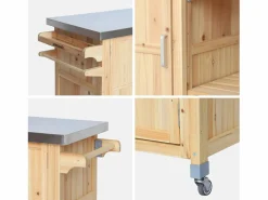 Sweeek Carrito de cocina exterior de madera de abeto 130cm con asas, 7