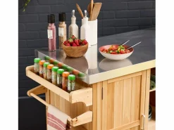 Sweeek Carrito de cocina exterior de madera de abeto 130cm con asas, 7