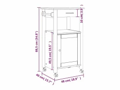 Hot Carrito de cocina MONZA madera maciza de pino 48x40x88,5 cm Mueble Camarera