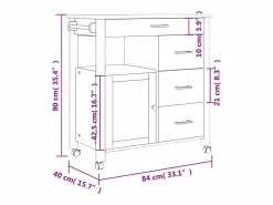 vidaxl Carrito de cocina MONZA madera maciza de pino 84x40x88,5 cm
