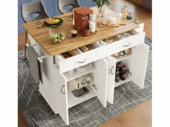 Online Carrito de cocina móvil - Isla de cocina con 2 cajones y 4 puertas - Especiero y toallero Isla Cocina